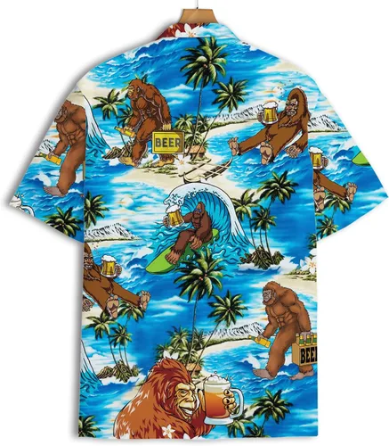 Vista 4 de American Bigfoot - Camisa hawaiana para hombre, divertida camisa hawaiana con botones Sasquatch de manga corta para hombre