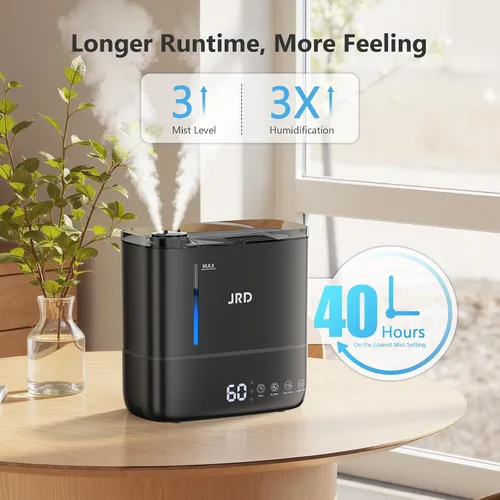 Vista 2 de JRD Humidificadores para dormitorio, humidificador ultrasónico 4L para habitación grande, llenado superior de niebla fría, funcionamiento de 40