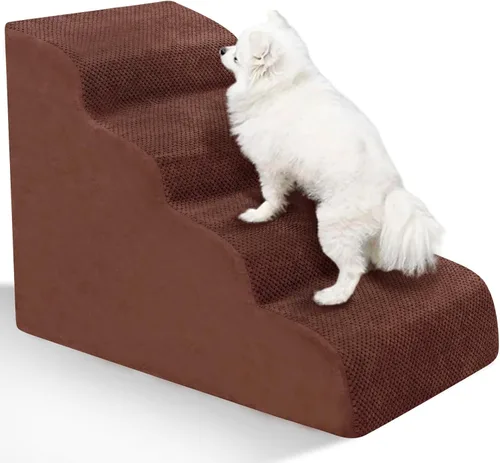 Vista 22 de Escaleras para Perros para Perros Pequeños - Rampa de Espuma de Alta Densidad, Pasos Extra Anchos para Mascotas con Fondo Antideslizante para Camas