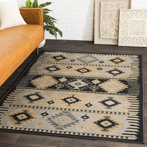 Vista 19 de Hoylake Southwestern - tapete estilo tribal, azteca, indio americano e indie, felpudo, pequeño, marrón, gris, negro, 1 pie y 10 pulgadas por 2 pies
