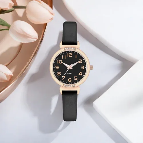 Vista 2 de NUOVO - Reloj deportivo de silicona para mujer con correa de piel con cristales, pantalla analógica