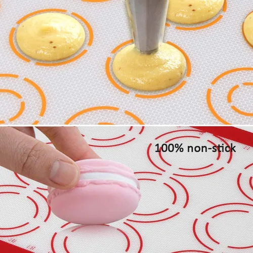 Vista 3 de MIU - Tapete de silicona para hornear macarrones, antiadherente, 2 medias hojas y 1 cuarto de hoja, kit perfecto para macarrones, pasteles, pan