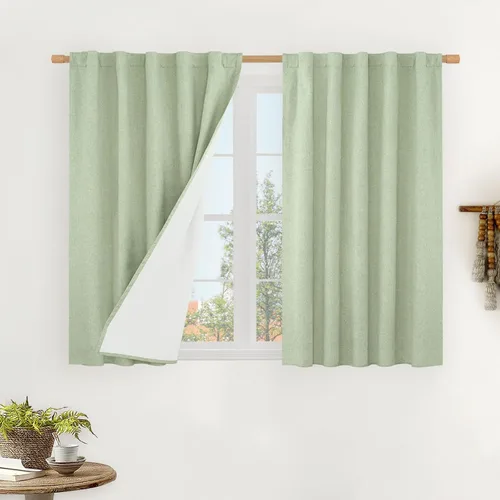Vista 112 de LAMIT Cortinas opacas cortas de lino de 30 pulgadas para ventanas de cocina sobre el fregadero, cortinas de café texturizadas de lino marfil