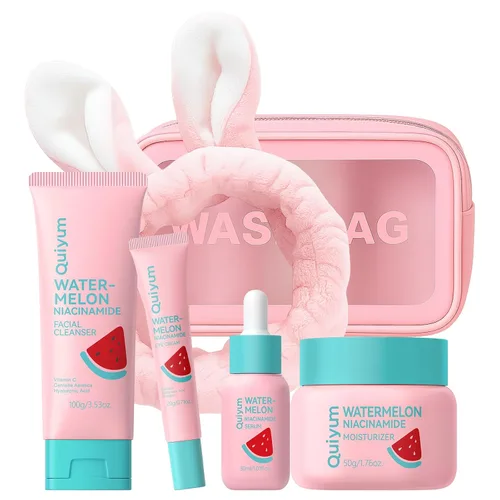 Vista 15 de QUIYUM - Juego de cuidado de la piel de sandía y niacinamida, kit facial brillante de 3 piezas para adolescentes 3-in-1 Daily Routine: Cleanser