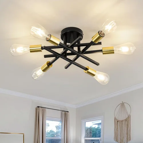 Vista 15 de ASGYISA Lámpara de Techo Semiempotrada de 8 Luces, Candelabro Sputnik de Metal Vintage Moderno Negro, Lámpara de Techo para Dormitorio Cocina