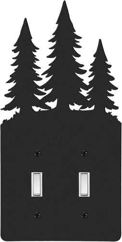 Vista 17 de Cubierta de Interruptor de Luz de Oso de Metal Alce Árbol Montaña Alce Placa de Interruptor de Luz Negra Cubierta de Enchufe de Bosque Interruptor