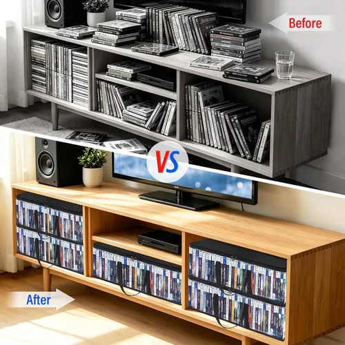 Vista 7 de Bolsas de almacenamiento de DVD CCidea (Set de 2) Funda de PVC transparente con asas para cajas de DVDs/CDs/VHS/Blu Ray/Películas/Videojuegos - Cada