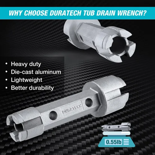 Vista 5 de DURATECH Llave removedora de drenaje de tubo, llave de aleación de aluminio de doble extremo para desagües de baño y ducha Llave de aleación
