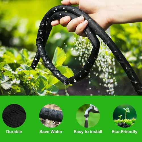 Vista 4 de Manguera plana de remojo de 15 pies para riego eficiente del árbol, diseño duradero de doble capa para jardines, césped y campos de verduras