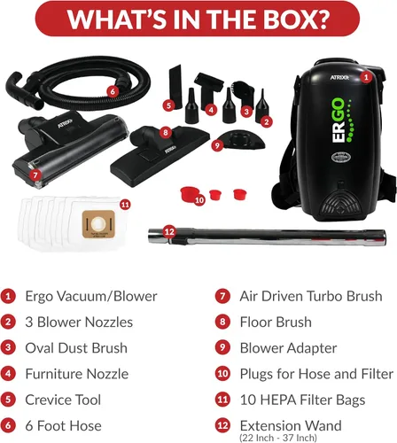 Vista 4 de Atrix VACBP10 - Aspiradora ergonómica de mochila, paquete premium con 10 filtros, filtro HEPA de 8 cuartos de galón, aspiradora pequeña portátil