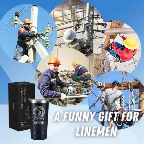Vista 3 de Onebttl Lineman Regalos para hombres – Taza de café de viaje para electricista de 20 onzas