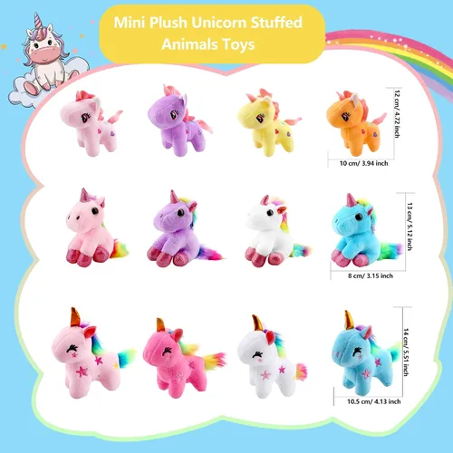 Vista 2 de Paquete de 24 minijuguetes de unicornio de peluche a granel, lindo unicornio de peluche pequeño con arco iris para Navidad, Pascua, boda, fiesta