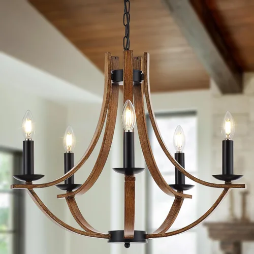 Vista 9 de Candelabro de madera de 16.9 pulgadas para comedor de estilo rústico de 4 luces, moderno de madera sintética, vintage, para cocina, vestíbulo