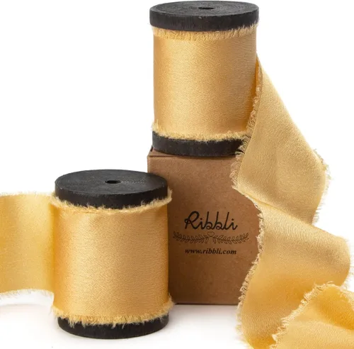 Vista 18 de Ribbli Cinta de satén de seda malva antigua de 1.5 pulgadas x 12 yardas, cinta de gasa deshilachada hecha a mano con carrete de madera, cinta malva
