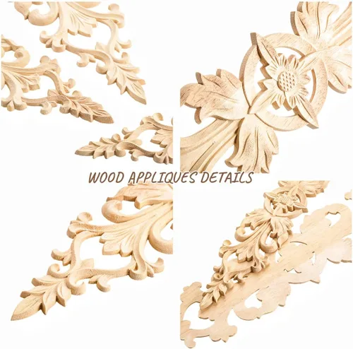 Vista 3 de MUXSAM 1 apliques largos tallados en madera para muebles, calcomanías de tallado de madera sin pintar para pared, armario, espejo, repisa, puerta