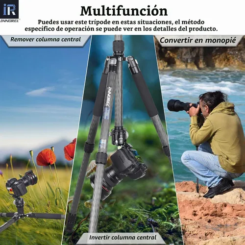 Vista 4 de Trípode de Fibra de Carbono - INNOREL RT85C Sin Rótula Cabeza de Bola Súper Profesional Trípode Monopié Soporte de Resistencia para Cámara DSLR Negro