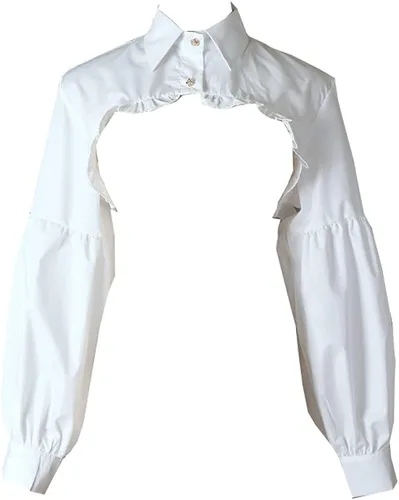 Vista 8 de Media camisa de manga larga, recortada, blusa de cuello falso desmontable para mujer Negro-a