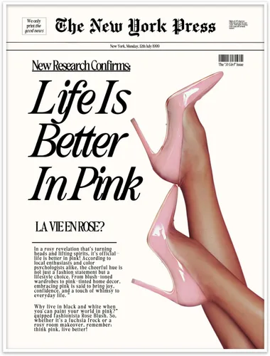 Vista 27 de Póster Retro de Noticias Rosa, Decoración de Habitación Coqueta, Impresiones de Arte de Pared de Nueva York Rosa Trendy Preppy, Decoración