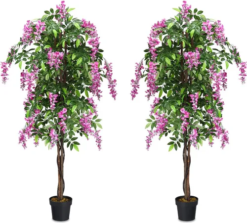 Vista 15 de Árboles artificiales ficus de 5.5 pies para decoración de interiores o exteriores