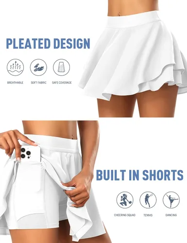 Vista 3 de JoyGirl Falda de tenis para mujer con pantalones cortos plisados para golf, cintura alta, para entrenamiento, atletismo, correr, faldas con bolsillos