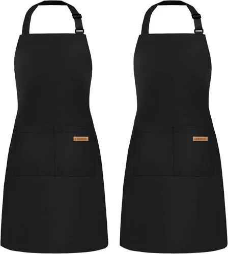 Vista 9 de ATROPOS Paquete de 2 delantales para mujeres con bolsillos, delantales de cocina para mujeres y hombres, delantales de chef ajustables para cocina