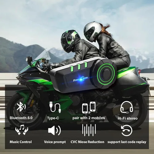 Vista 2 de FreedConn Auriculares Bluetooth KY para motocicleta, casco Bluetooth, intercomunicador, sistemas de comunicación de motocicleta con cancelación
