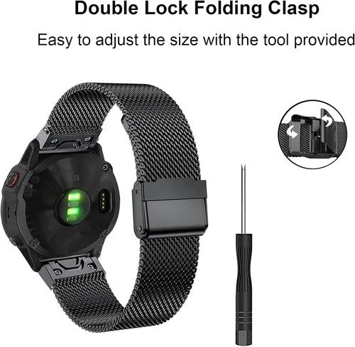 Vista 3 de Correa de repuesto para Fenix 7X/6X/5X, correa de metal de acero inoxidable de fácil ajuste compatible con relojes inteligentes Fenix 6X Pro/Fenix