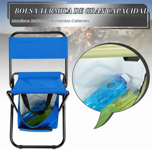 Vista 6 de Jerify Silla de pesca de 2 piezas con bolsa enfriadora, taburete de pesca compacto plegable multifuncional, silla de caza, taburete portátil con Azul
