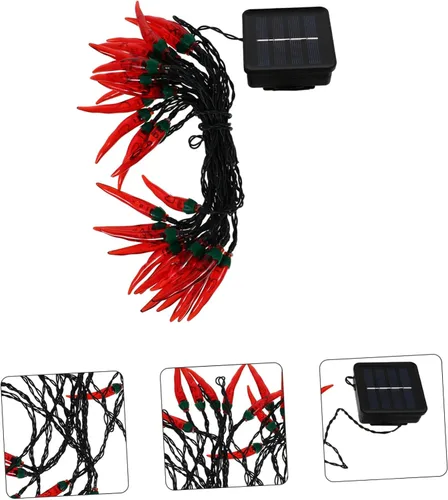 Vista 4 de Uonlytech Cadena de lámpara decorativa única de pimienta luces solares cálidas para escena al aire libre Decorati