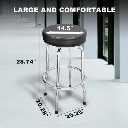 Vista 3 de Torin ATRP6185B-1 Taburete giratorio de bar: Asiento acolchado para garaje/taller con patas cromadas, negro