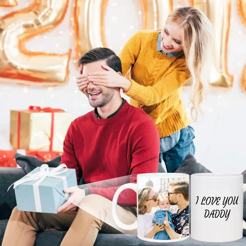 Vista 7 de Taza de café personalizada con nombre y logotipo de texto fotográfico, tazas personalizadas por ambos lados de 11 onzas, regalos personalizados