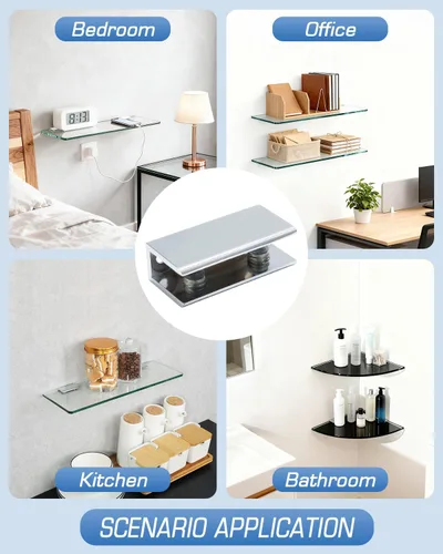 Vista 9 de Alise Soporte de ducha ajustable para estante de vidrio, soporte de abrazadera rectangular resistente para estantes de vidrio de 0.394-0.472 in