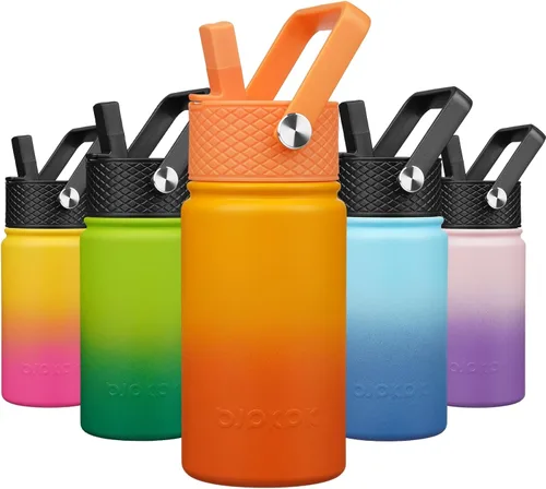 Vista 16 de BJPKPK Botella de agua con tapa con pajilla, botella de agua aislada de 15 onzas, botellas de agua de metal de acero inoxidable, termo reutilizable