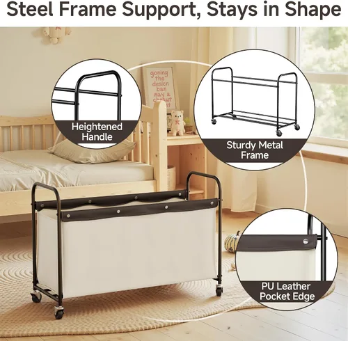 Vista 8 de StorageWorks Caja de juguetes con ruedas para niños, baúl grande de almacenamiento y organizador de juguetes de 135 litros, caja de juguetes de Beige