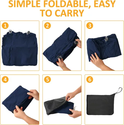Vista 6 de Almohada inflable con reposapiés para viajes, altura ajustable, con máscara para los ojos y tapones para los oídos para niños y adultos en avión