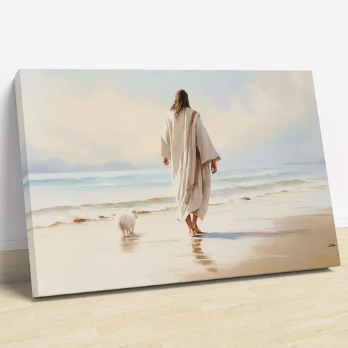 Vista 22 de Arte de pared de acuarela de Jesús, pintura en lienzo cristiano, imágenes de las Escrituras, decoración de pared, póster con versículos bíblicos