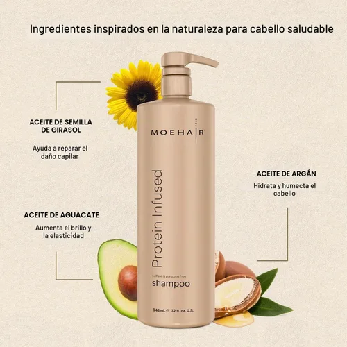 Vista 2 de MOEHAIR Champú antiencrespamiento con proteína con vitamina E B5, 32 onzas