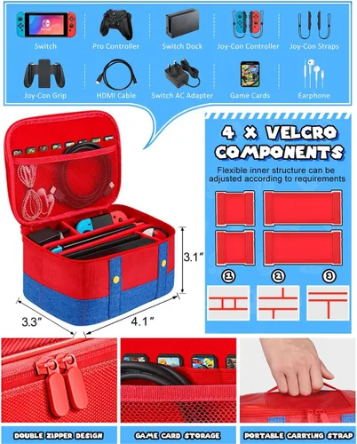 Vista 5 de Funda de transporte 9 en 1 para Nintendo Switch Travel Carry Cases Bundle Cute Boys Funda protectora + pulgares tapas de botón+titular de la tarjeta