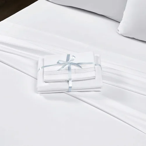Vista 3 de BYSURE Juego de sábanas de hotel con 4 fundas de almohada bordadas (tamaño King, blanco brillante), sábanas de microfibra de bolsillo profundo de 15