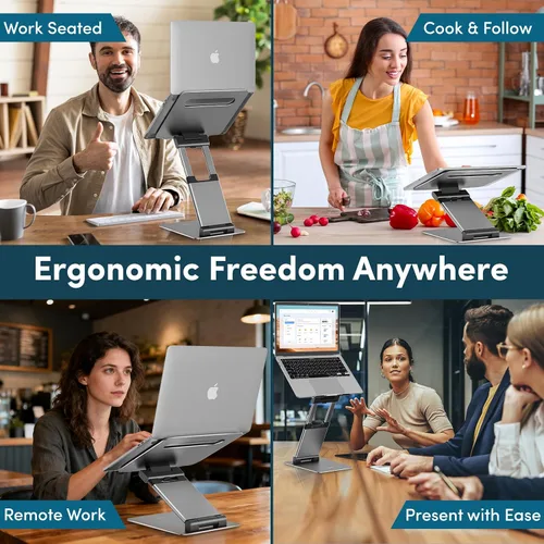 Vista 8 de Lifelong Soporte ergonómico ajustable para laptop para escritorio, altura de hasta 20 pulgadas, soporte elevador portátil para computadora portátil