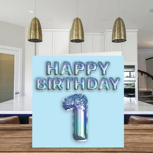 Vista 3 de Stuff4 Tarjeta de primer cumpleaños para niños, globo de fiesta con purpurina azul, tarjetas de feliz cumpleaños para niño de 1 año, nieto, hijo, 57
