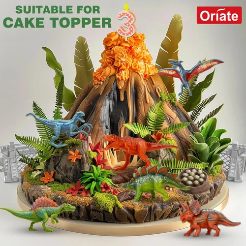 Vista 2 de Oriate 12 piezas Mini Figuras de Dinosaurios para Niños de 3-5 y 5-7 años, juego de captura y escape del mundo de los dinosaurios, incluye 6 vallas