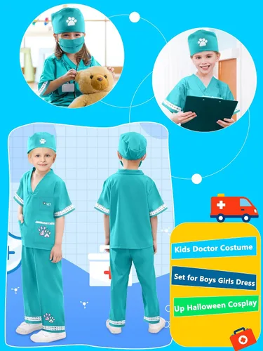 Vista 3 de Juego de 6 piezas de disfraz de médico animal para niños, ropa de veterinario para niños para el día de la carrera, Halloween, juego de rol, cosplay