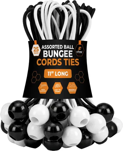 Vista 24 de Xpose Safety Cuerdas elásticas de bolas de 6 pulgadas, paquete de 10 cuerdas elásticas resistentes de colores surtidos en blanco y negro con lazos