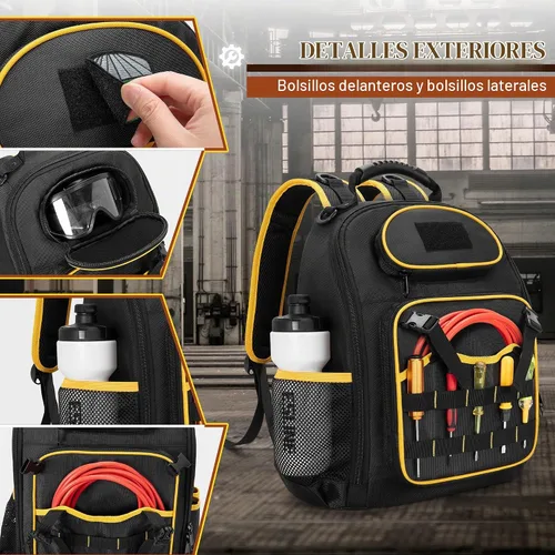 Vista 3 de Mochila de herramientas Marscamd con bolsa de herramientas, bolsa de herramientas resistente con múltiples bolsillos, negra