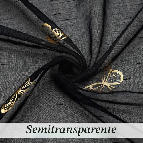 Vista 5 de Jubilantex Paneles de cortinas transparentes de mariposas negras y doradas de 52 pulgadas de ancho para dormitorio de niñas, elegantes cortinas