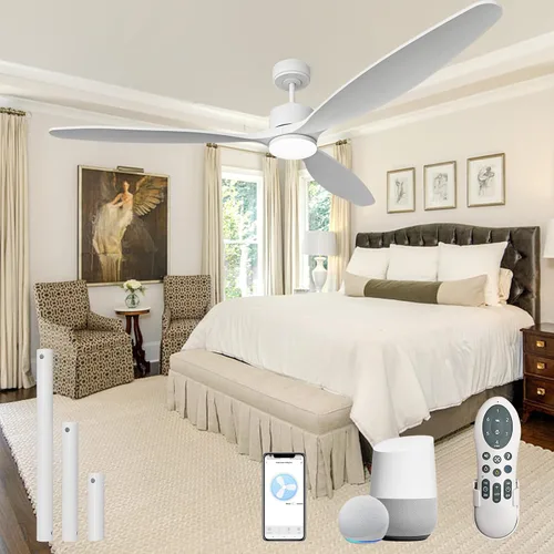 Vista 9 de Ventilador de techo inteligente de 70 pulgadas con luces, ventilador de techo con aspas de madera maciza con control remoto, Alexa, controles