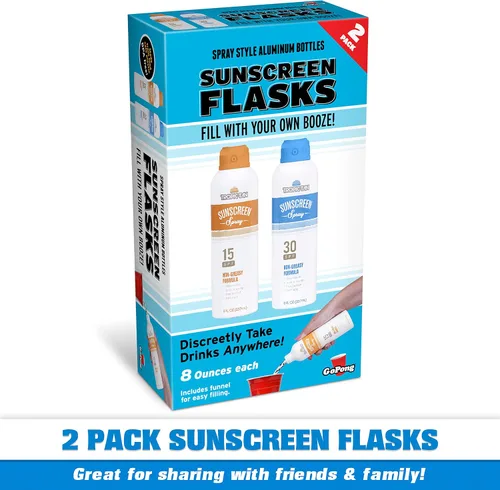 Vista 6 de GoPong Botella de aerosol de aluminio con petaca de protector solar (473 ml en total) - Petacas de alcohol ocultas para viajes – Contenedores