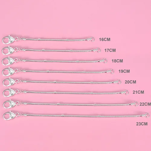 Vista 4 de rubyca 10pcs blanco bañado en plata corazón langosta Cadena de Serpiente Europea Pulsera de Perlas de Fit Encanto