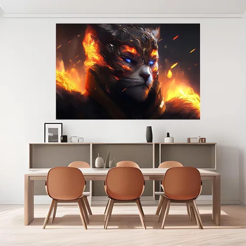 Vista 3 de Cuadros De Pared De Sala - Animal Flame Cat Warrior Blue Eyes Lienzo abstracto para pared, decoración de cocina y casa, póster e impresiones